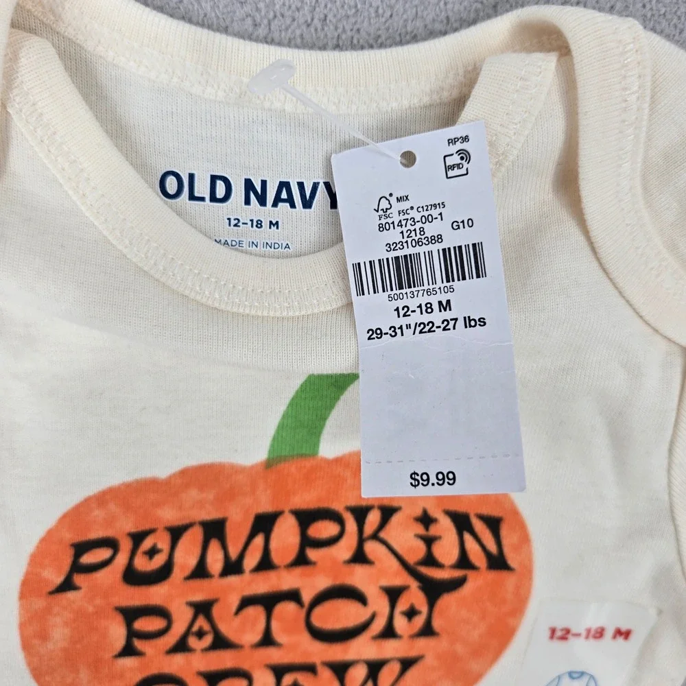 Old Navy NWT 12-18M Pumpkin Bodysuit Set Baby Fall Halloween Graphic 2PK